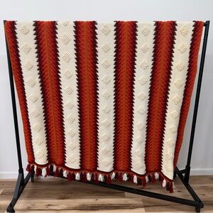 Vintage Orange and Cream Striped Handmade Afghan Blanket